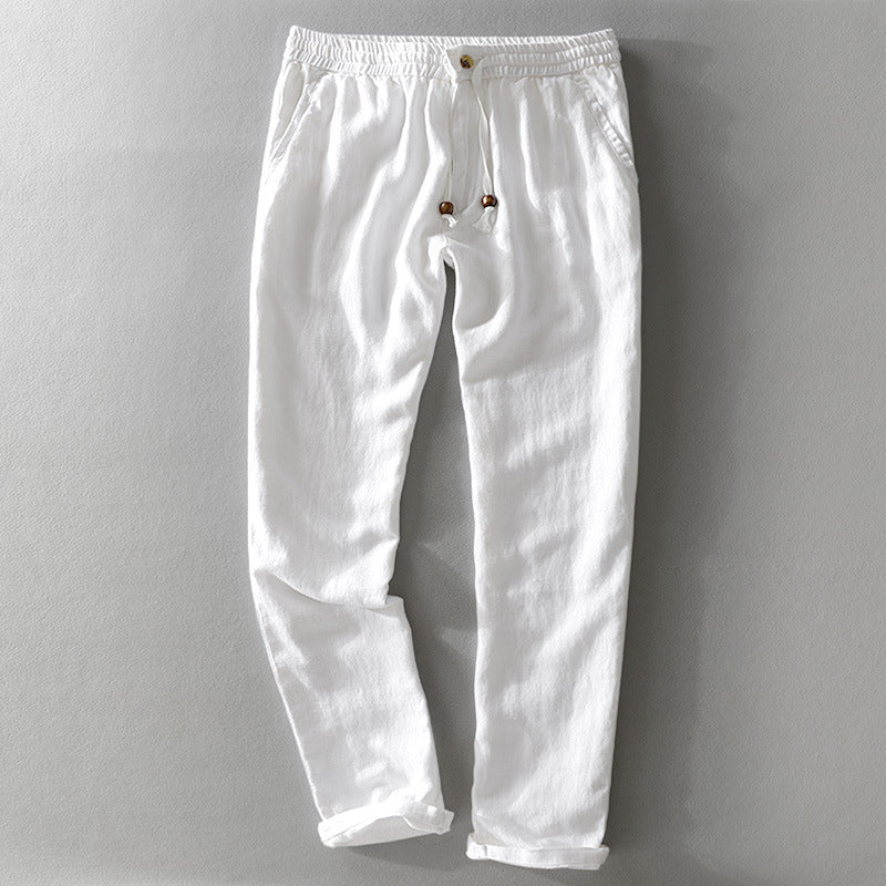 Men's Relaxed Fit Drawstring Trousers With Adjustable Waistband In Breathable Natural Material Full Length
