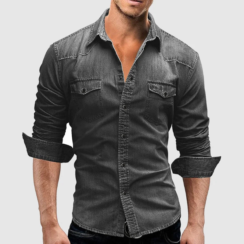 Aaron Slim Fit Denim Shirt for Men in Soft Cotton Blend with Breathable Comfort and Year Round Style