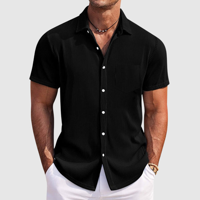 Ayden Striped Short Sleeve Shirt For Men Lightweight Button Up Casual Vacation Wear With Relaxed Fit