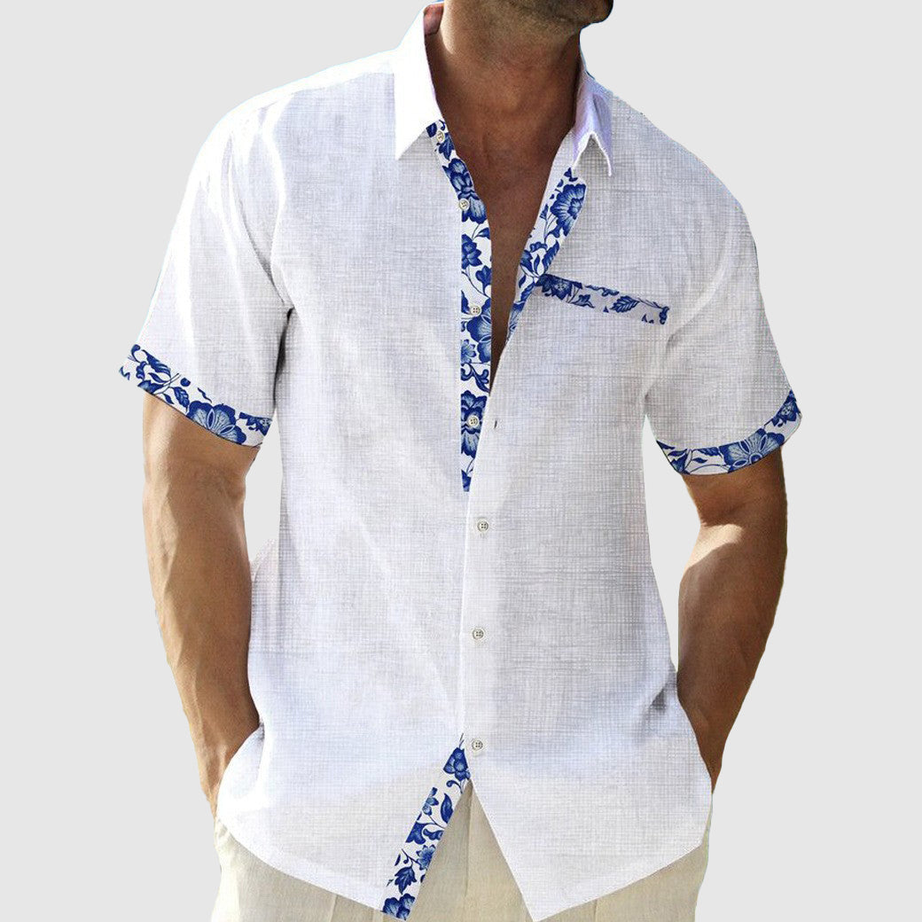 Josiah Linen Floral Trim Shirt By TrendAura Lightweight Tropical Button Front Shirt For Beach Vacations