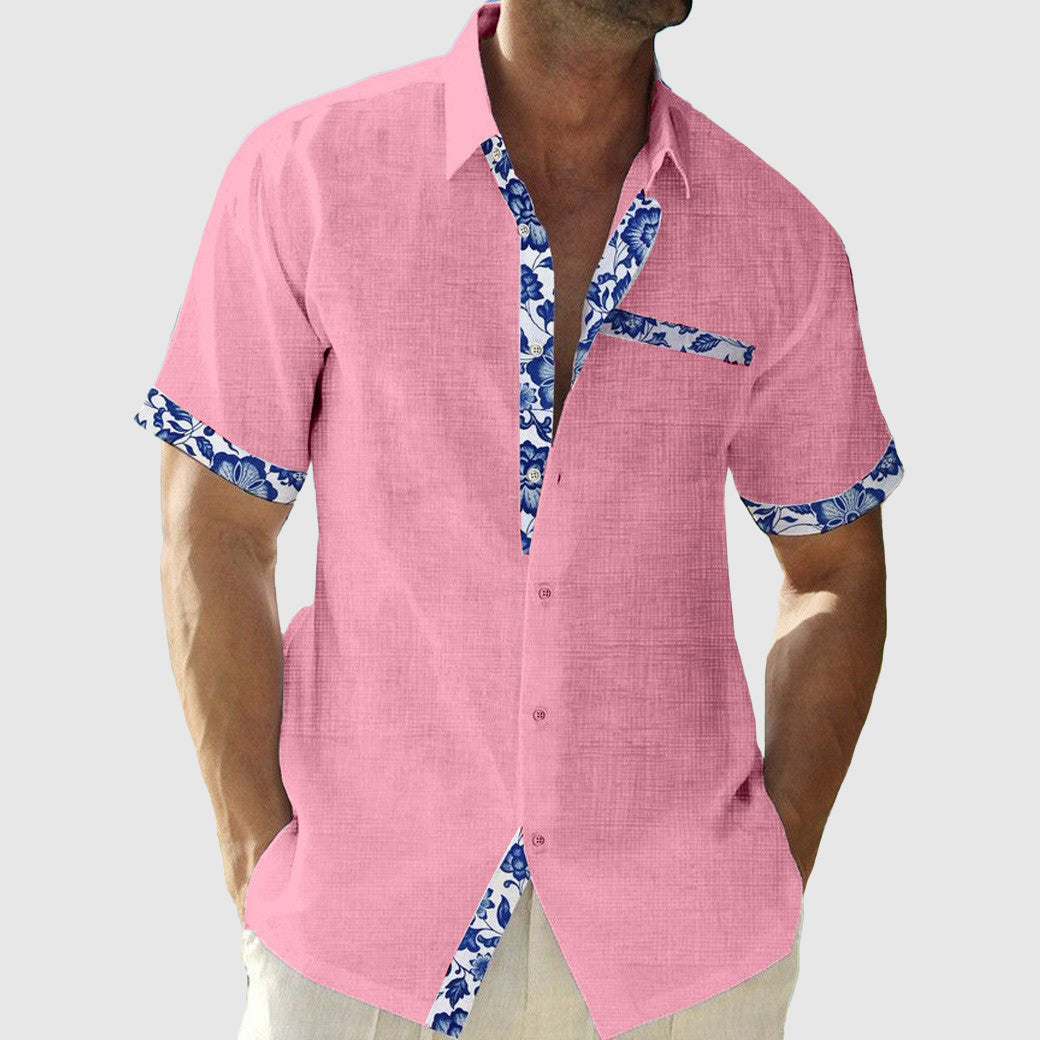 Josiah Linen Floral Trim Shirt By TrendAura Lightweight Tropical Button Front Shirt For Beach Vacations