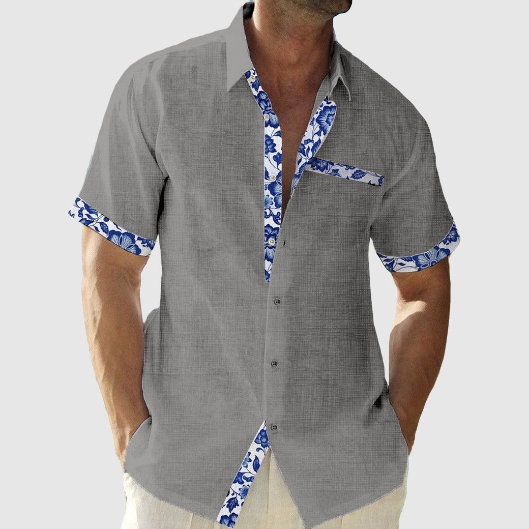 Josiah Linen Floral Trim Shirt By TrendAura Lightweight Tropical Button Front Shirt For Beach Vacations