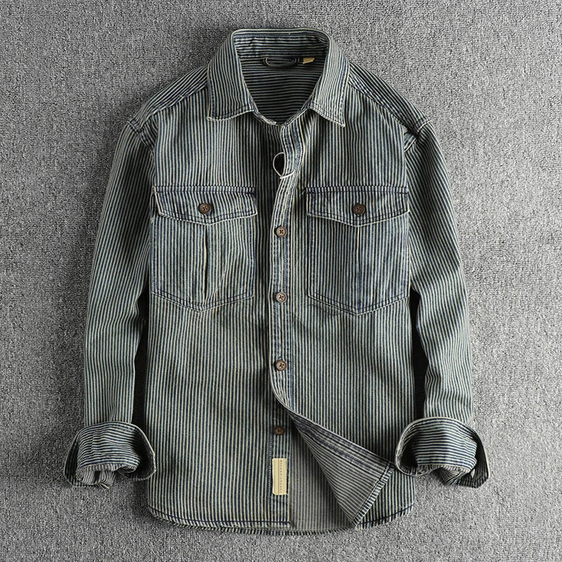 Ryan Casual Button Up Shirt By TrendAura Striped Cotton Blend Overshirt For All Season Layering Rugged Yet Refined Comfort