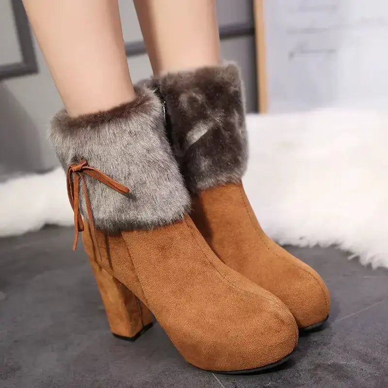 Fur-Lined High-Heel Boots for Women – Stylish & Cozy