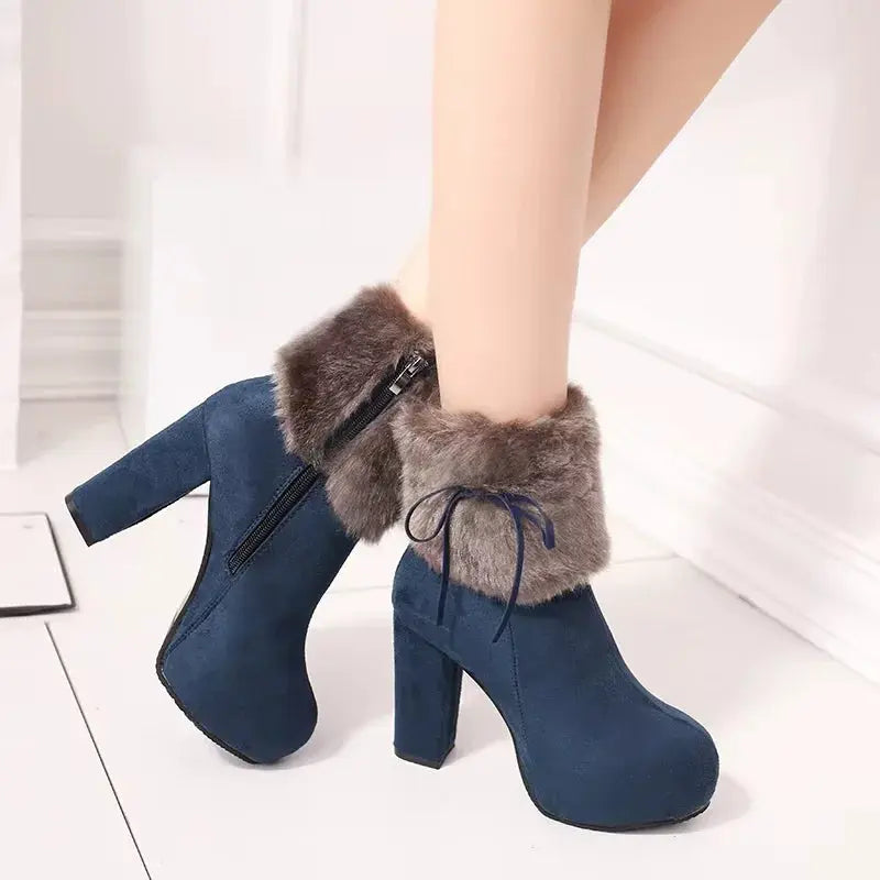 Fur-Lined High-Heel Boots for Women – Stylish & Cozy