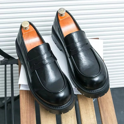 TrendAura Thorne Prestige Leather Loafers For Men With Sleek Slip On Design And Rugged Rubber Sole