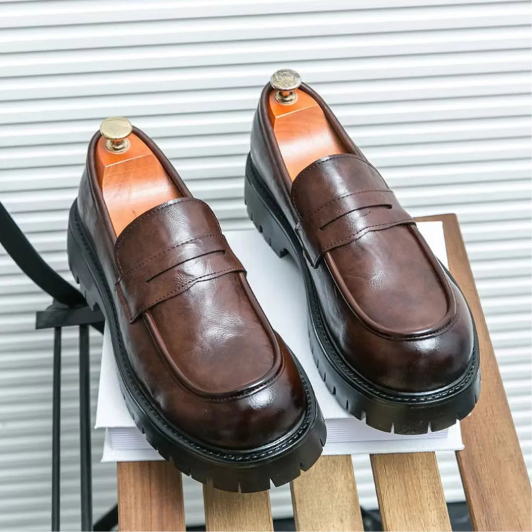 TrendAura Thorne Prestige Leather Loafers For Men With Sleek Slip On Design And Rugged Rubber Sole