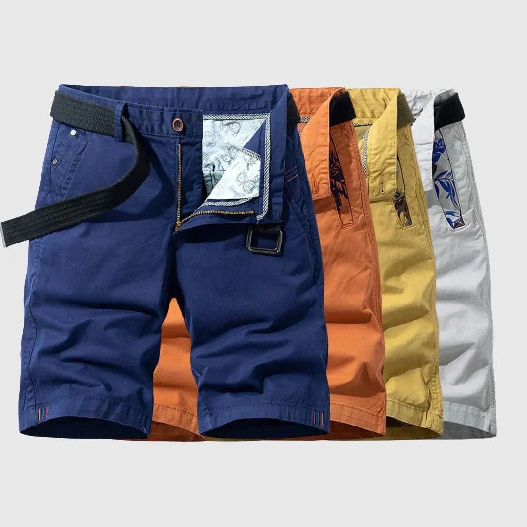 Tim Zipper Fly Cotton Stretch Shorts For Men With Floral Pocket Lining And Belted