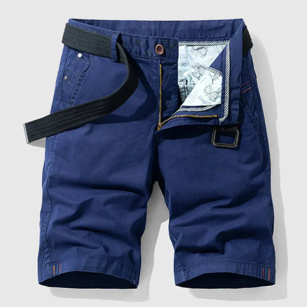 Tim Zipper Fly Cotton Stretch Shorts For Men With Floral Pocket Lining And Belted