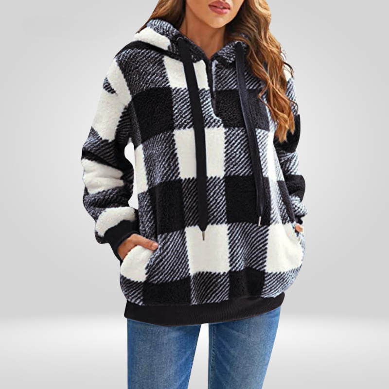 Petra Womens Hoodie With Half Zip And Plaid Pattern For Stylish Comfort And All Day Wear