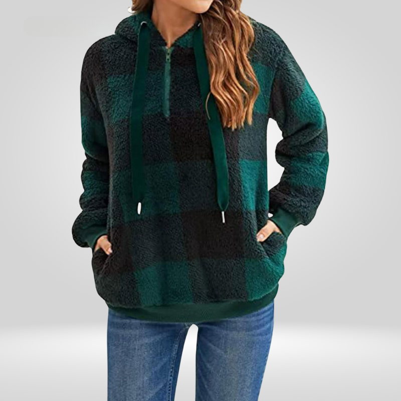 Petra Womens Hoodie With Half Zip And Plaid Pattern For Stylish Comfort And All Day Wear