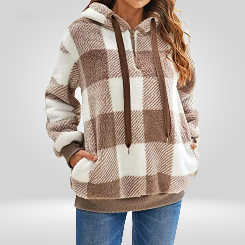 Petra Womens Hoodie With Half Zip And Plaid Pattern For Stylish Comfort And All Day Wear