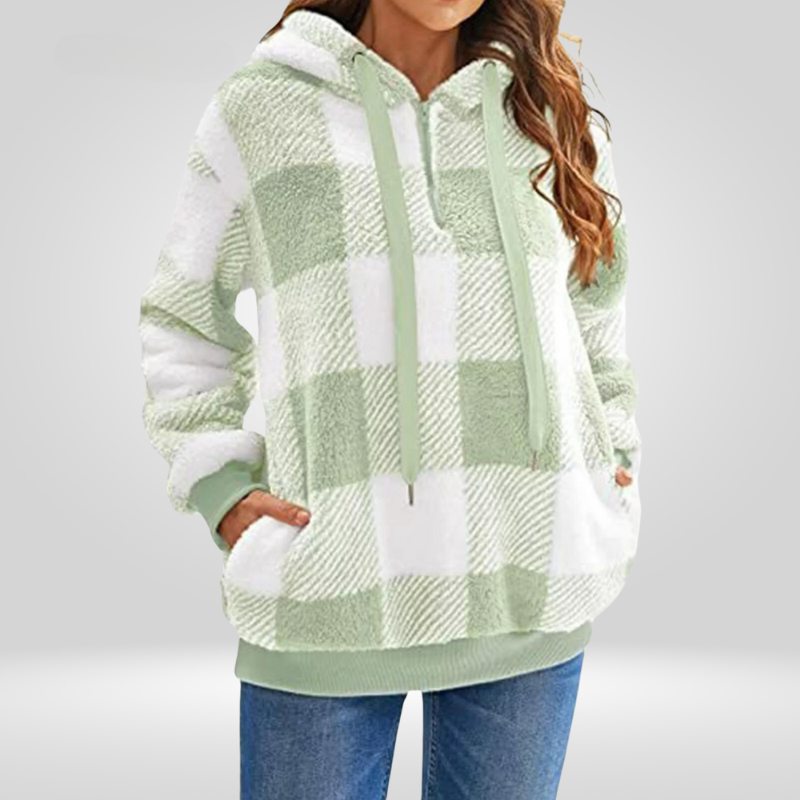 Petra Womens Hoodie With Half Zip And Plaid Pattern For Stylish Comfort And All Day Wear