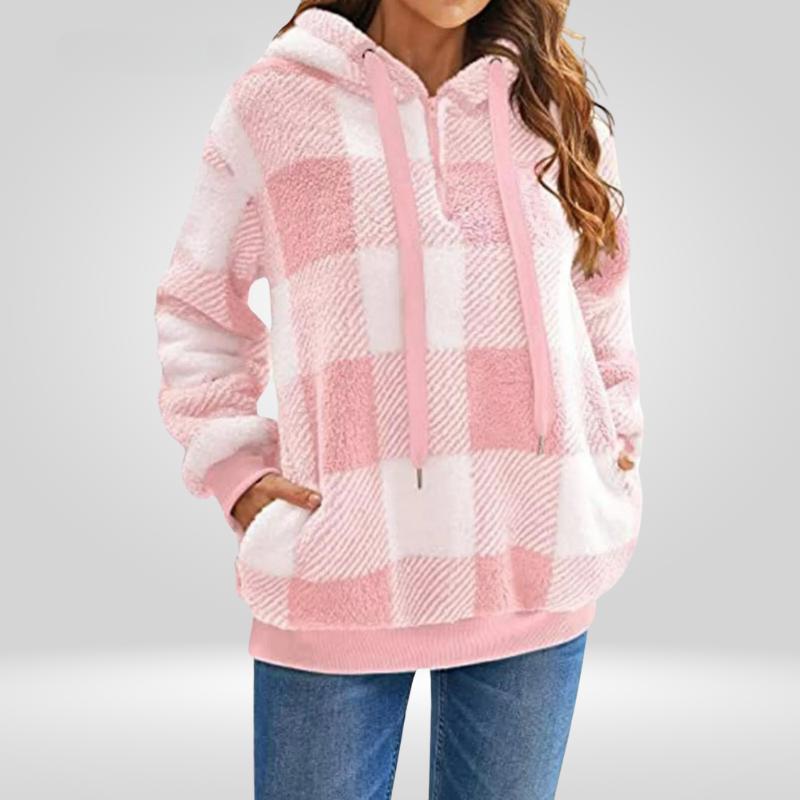 Petra Womens Hoodie With Half Zip And Plaid Pattern For Stylish Comfort And All Day Wear