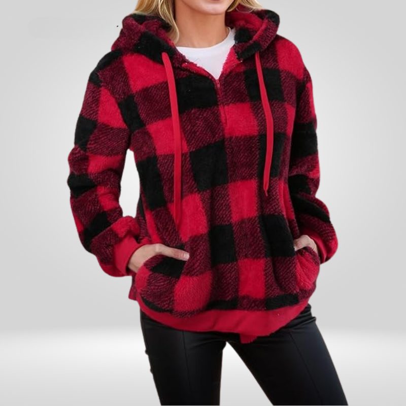 Petra Womens Hoodie With Half Zip And Plaid Pattern For Stylish Comfort And All Day Wear