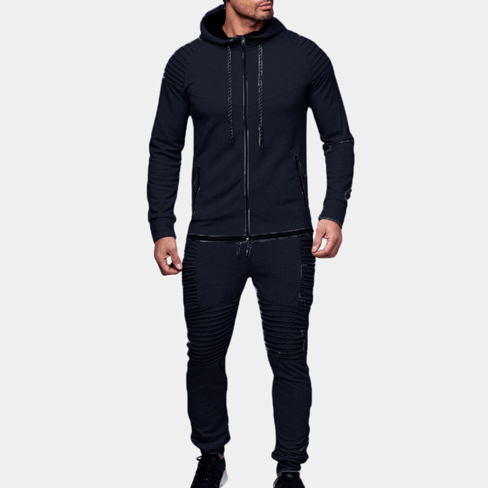 Men's Ribbed Hooded Tracksuit With Modern Fitted Silhouette For Athleisure Everyday Fans