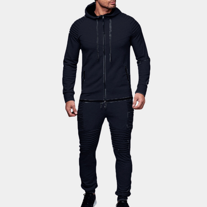 Men's Ribbed Hooded Tracksuit With Modern Fitted Silhouette For Athleisure Everyday Fans