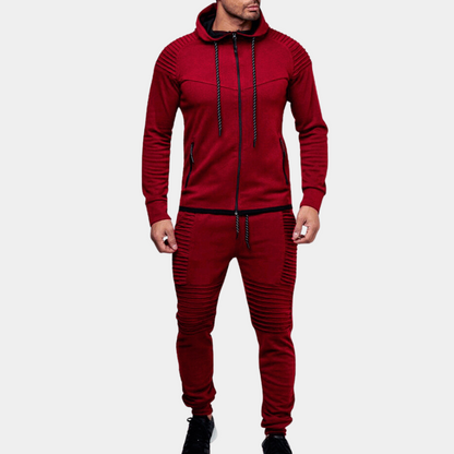 Men's Ribbed Hooded Tracksuit With Modern Fitted Silhouette For Athleisure Everyday Fans