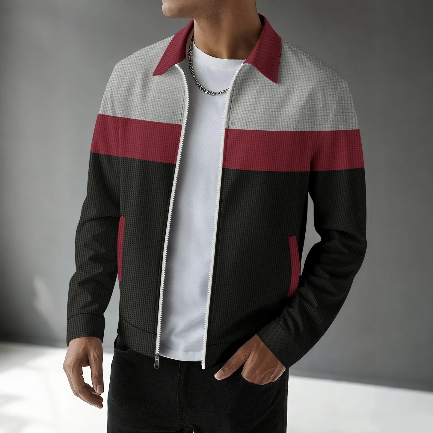 Trendy men's cardigan with waffle pattern