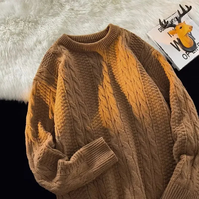 Trendy knitted sweater men with crew neck