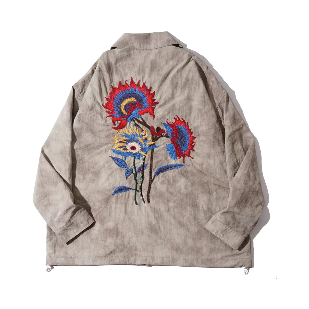 Flower Embroidered Shirt Jacket