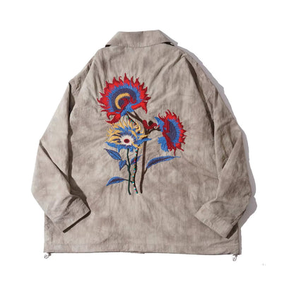 Flower Embroidered Shirt Jacket