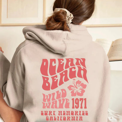 Trendy Oversized Hoodie with Ocean Beach Design