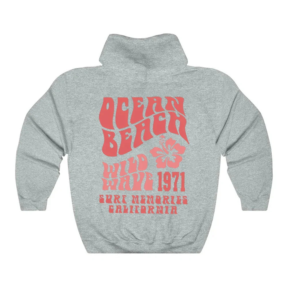 Trendy Oversized Hoodie with Ocean Beach Design