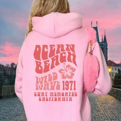 Trendy Oversized Hoodie with Ocean Beach Design
