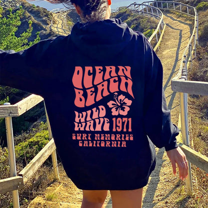 Trendy Oversized Hoodie with Ocean Beach Design