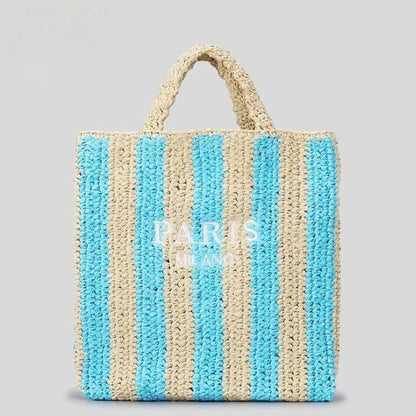 TrendAura Tressa Woven Striped Tote Bag - Handcrafted Straw Tote With Vibrant Orange Stripes For Beach And Market
