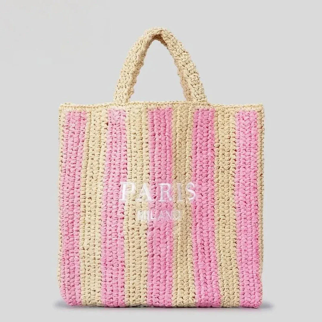 TrendAura Tressa Woven Striped Tote Bag - Handcrafted Straw Tote With Vibrant Orange Stripes For Beach And Market