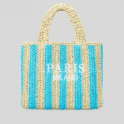 TrendAura Tressa Woven Striped Tote Bag - Handcrafted Straw Tote With Vibrant Orange Stripes For Beach And Market