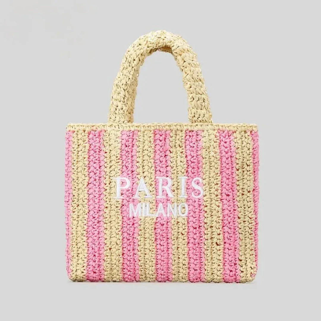 TrendAura Tressa Woven Striped Tote Bag - Handcrafted Straw Tote With Vibrant Orange Stripes For Beach And Market