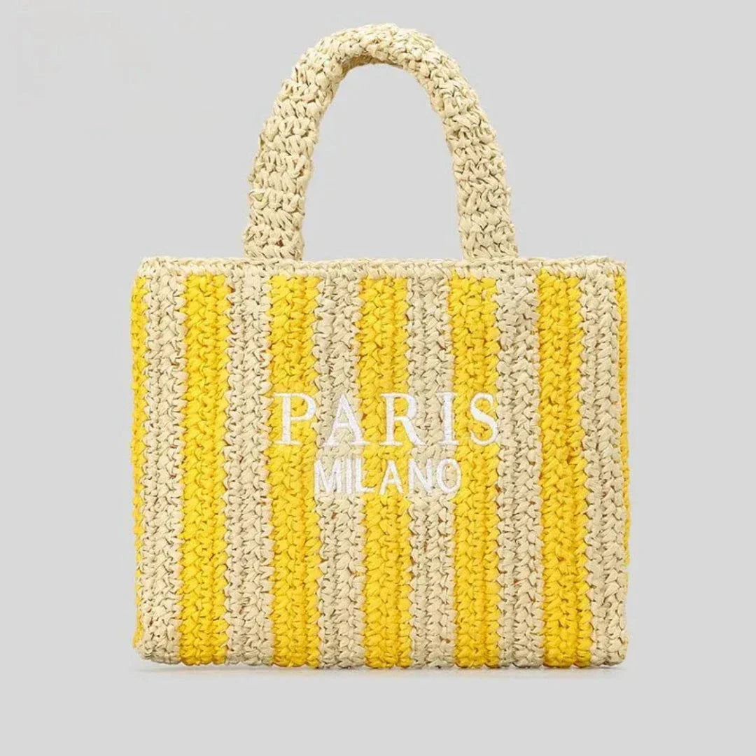 TrendAura Tressa Woven Striped Tote Bag - Handcrafted Straw Tote With Vibrant Orange Stripes For Beach And Market