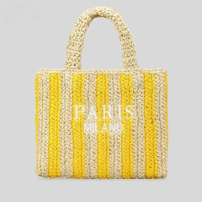 TrendAura Tressa Woven Striped Tote Bag - Handcrafted Straw Tote With Vibrant Orange Stripes For Beach And Market