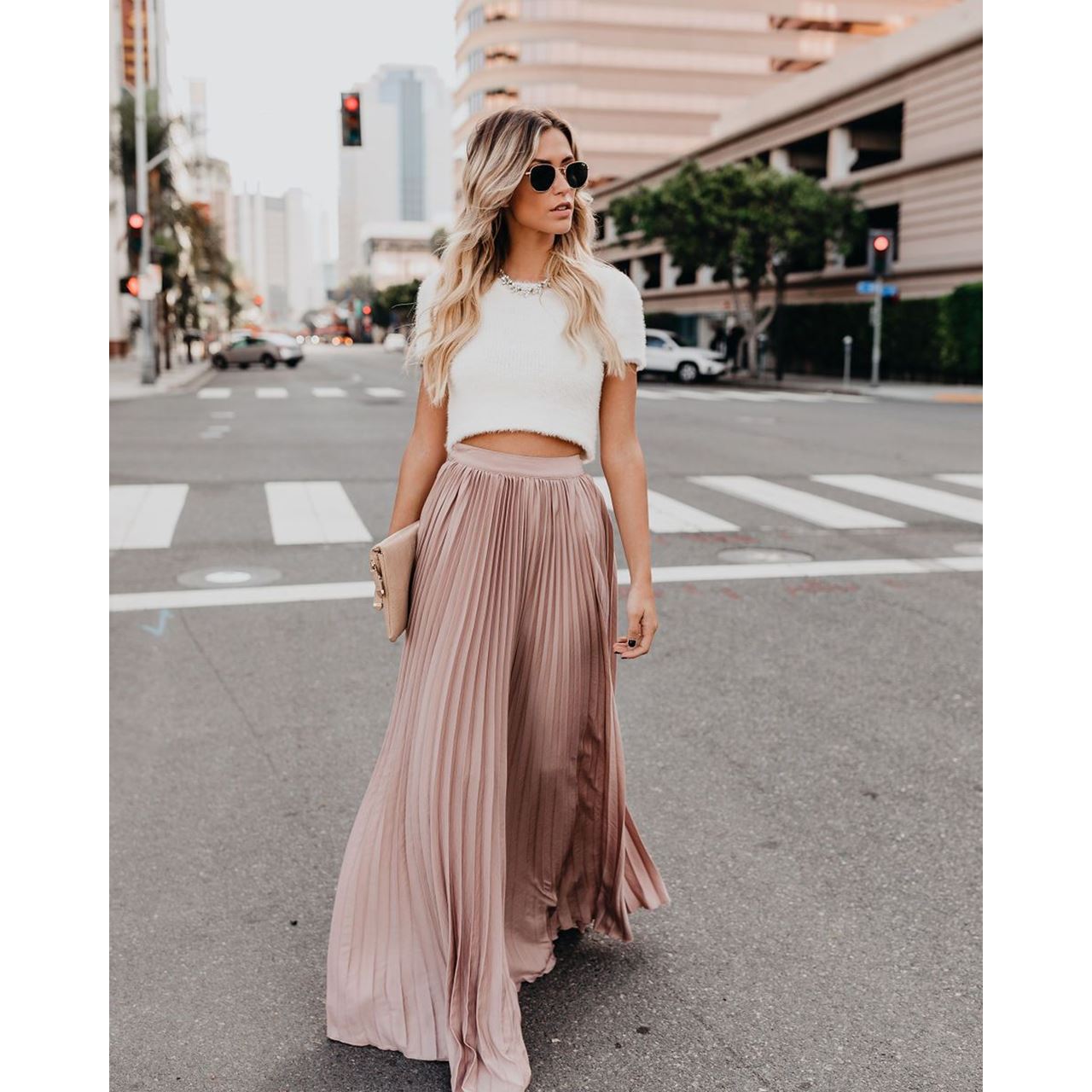 Long High Waisted Skirt For Women With Flowing Draped Silhouette And Lightweight Comfort