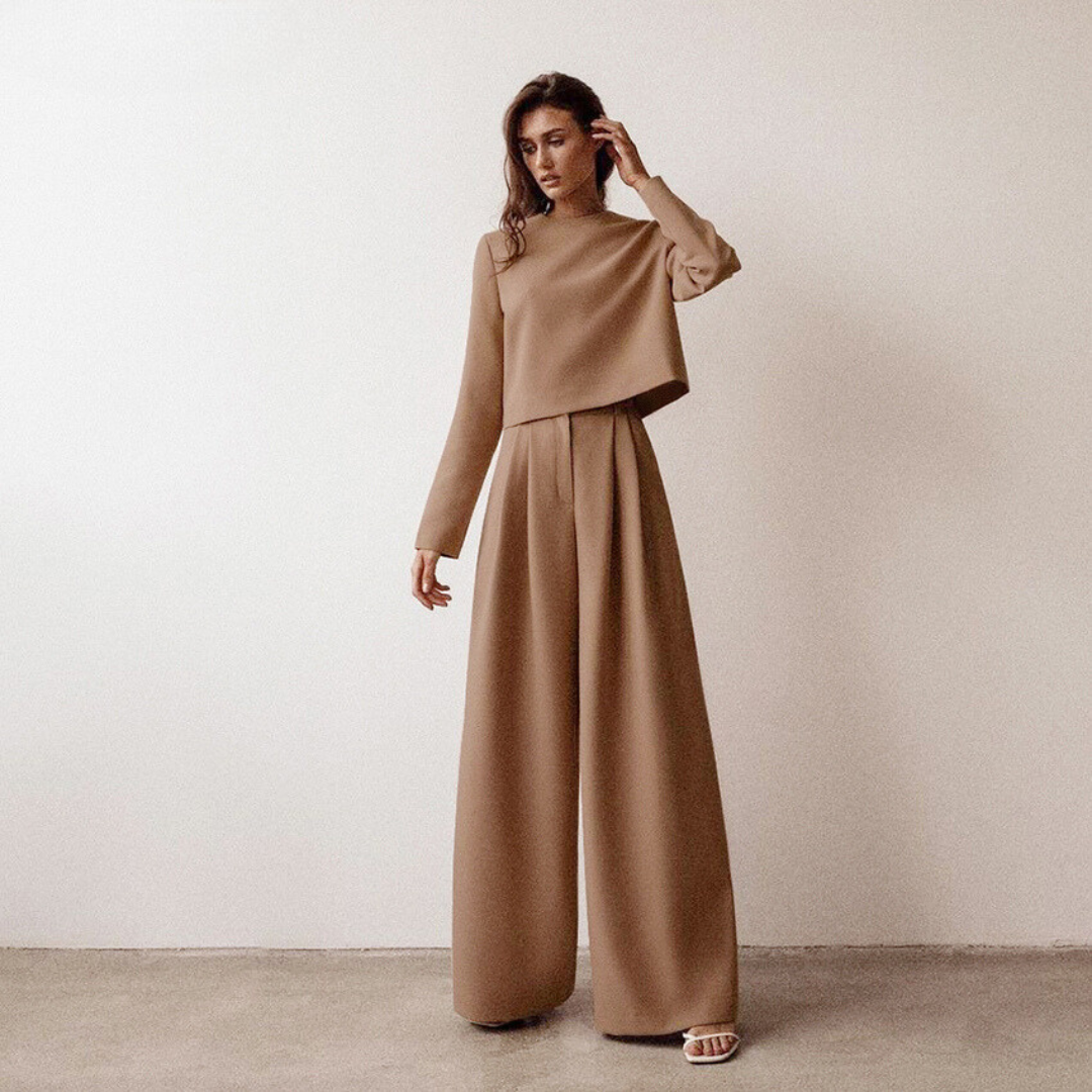 Eloura-Moda | Elegant women's two-piece set with wide trousers