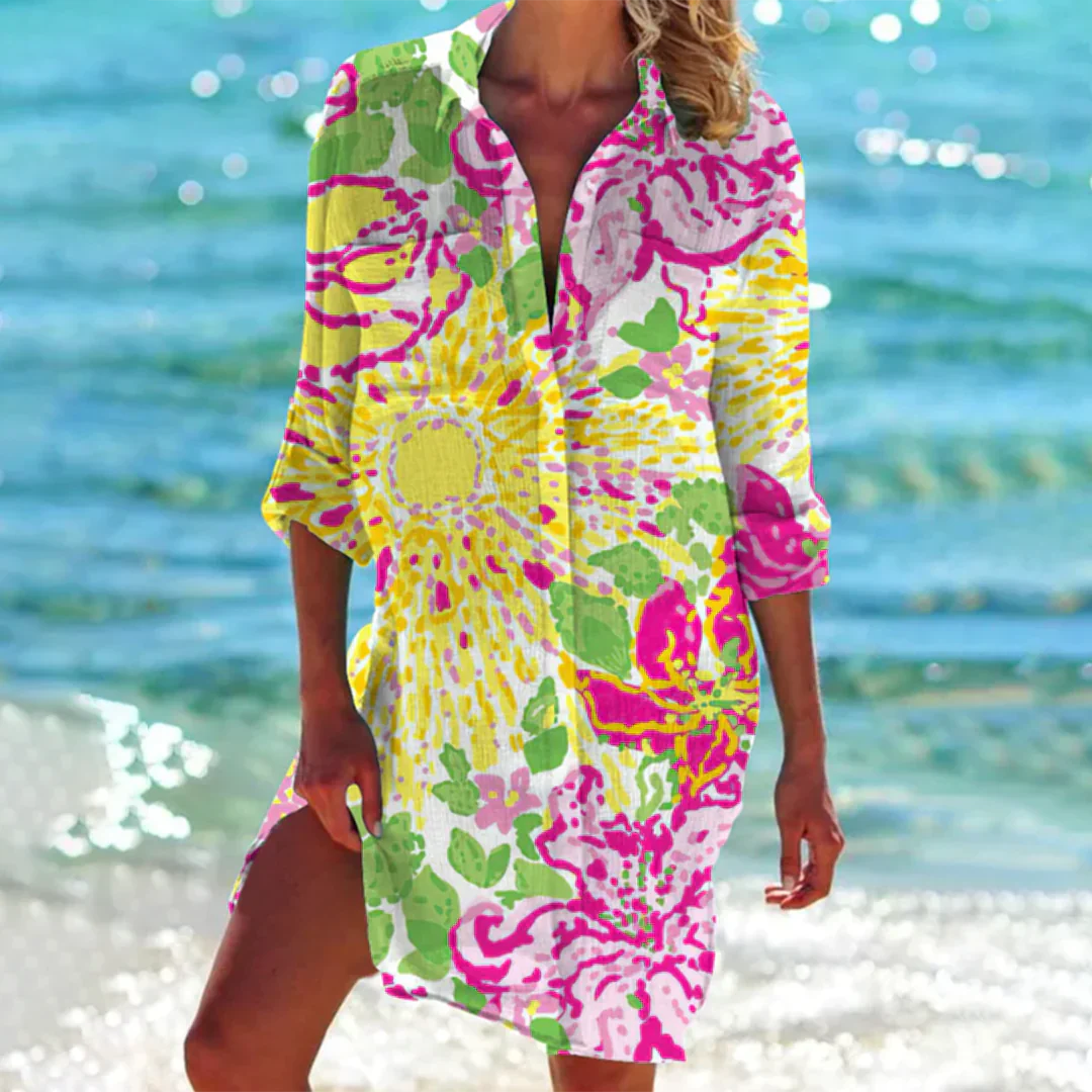 Women's Shirt Dress - Tie-Dye Pattern - Loose Fit - Light and Breathable