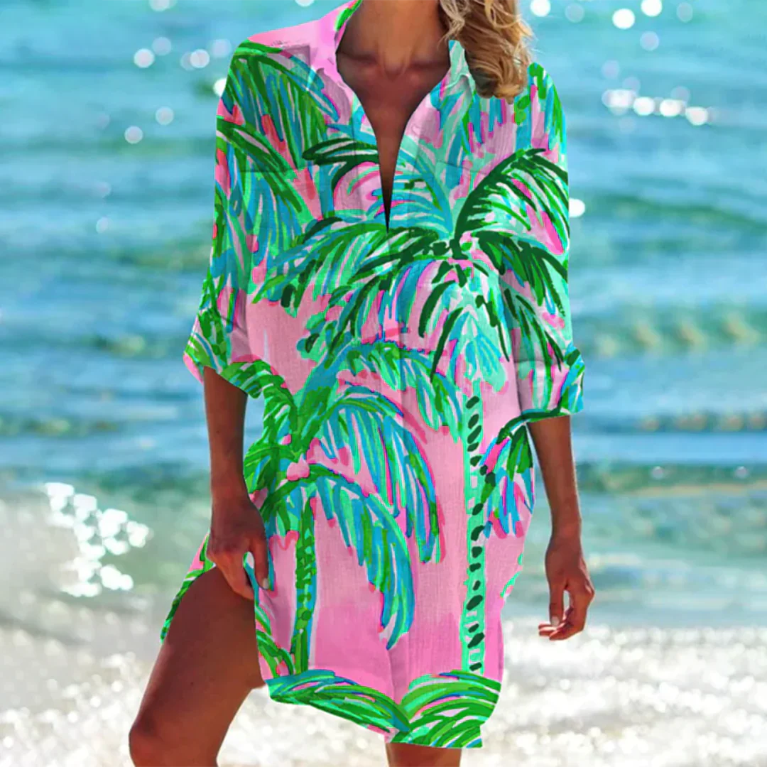 Women's Shirt Dress - Tie-Dye Pattern - Loose Fit - Light and Breathable