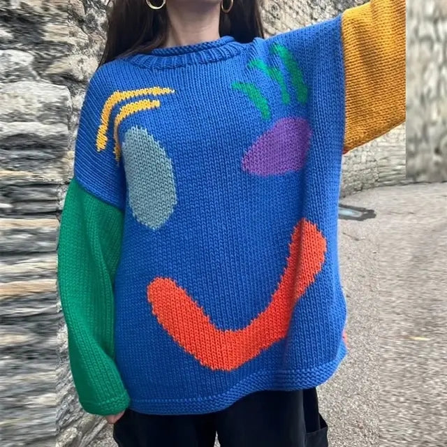 Oversized Boho Cardigan With Smiley Design For Cozy Autumn Comfort Women Fashion