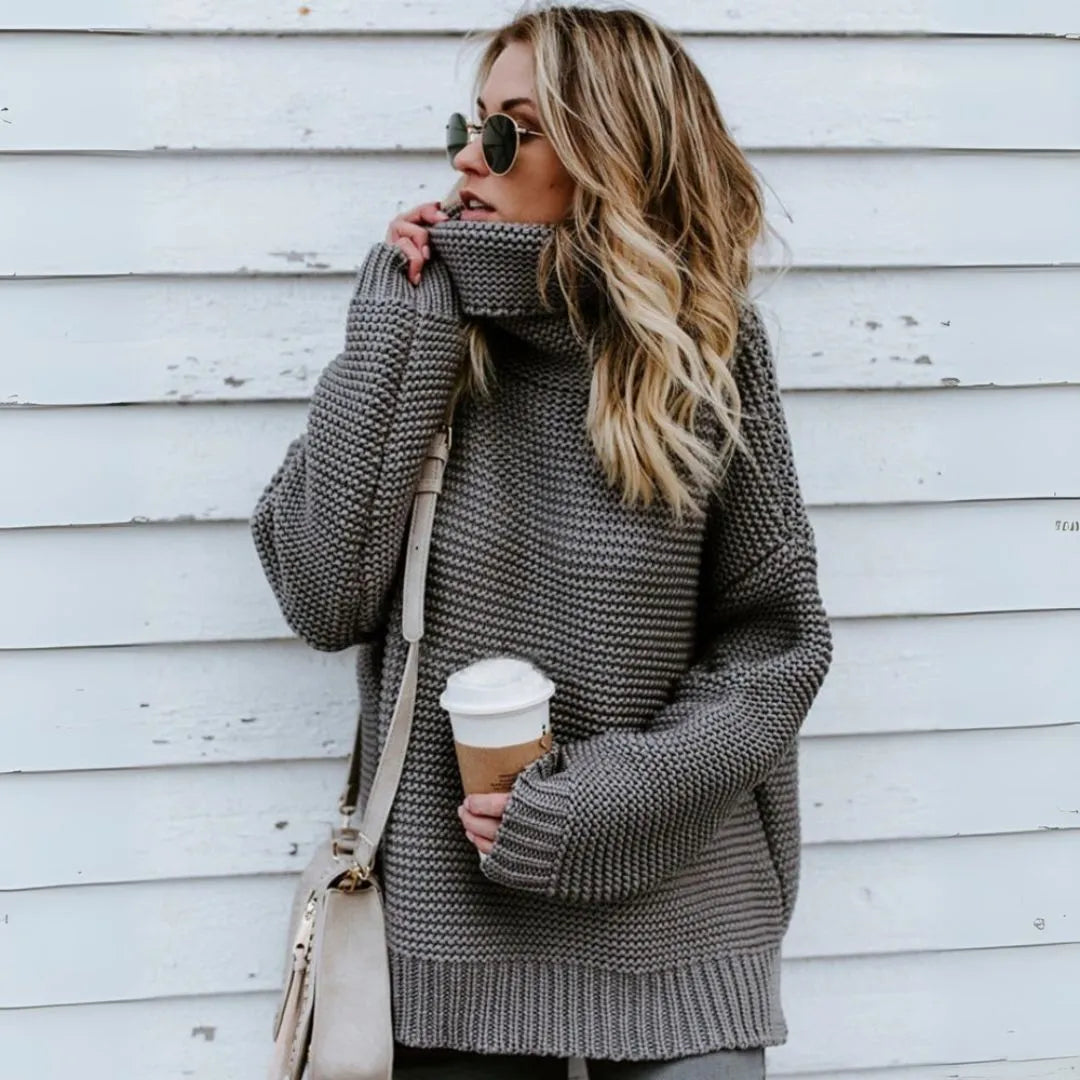 Oversized Turtleneck Sweater Premium Knit Women Cozy Warmth Luxe Chunky Knit For Everyday Wear