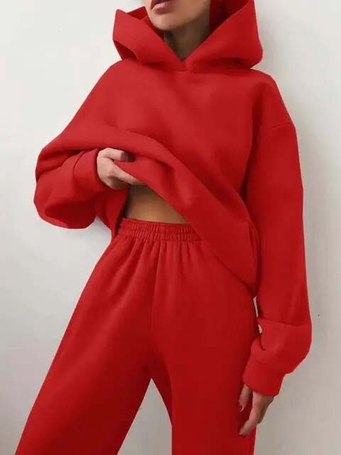 Oversized Tracksuit Hoodie Set For Women With Cozy Warmth And Trendy Winter Style