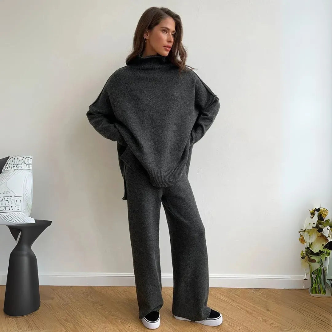 Oversized Loungewear Set With Turtleneck Sweater And Wide Leg Pants For Women All Day Comfort