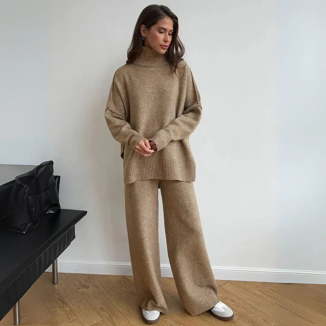 Oversized Loungewear Set With Turtleneck Sweater And Wide Leg Pants For Women All Day Comfort