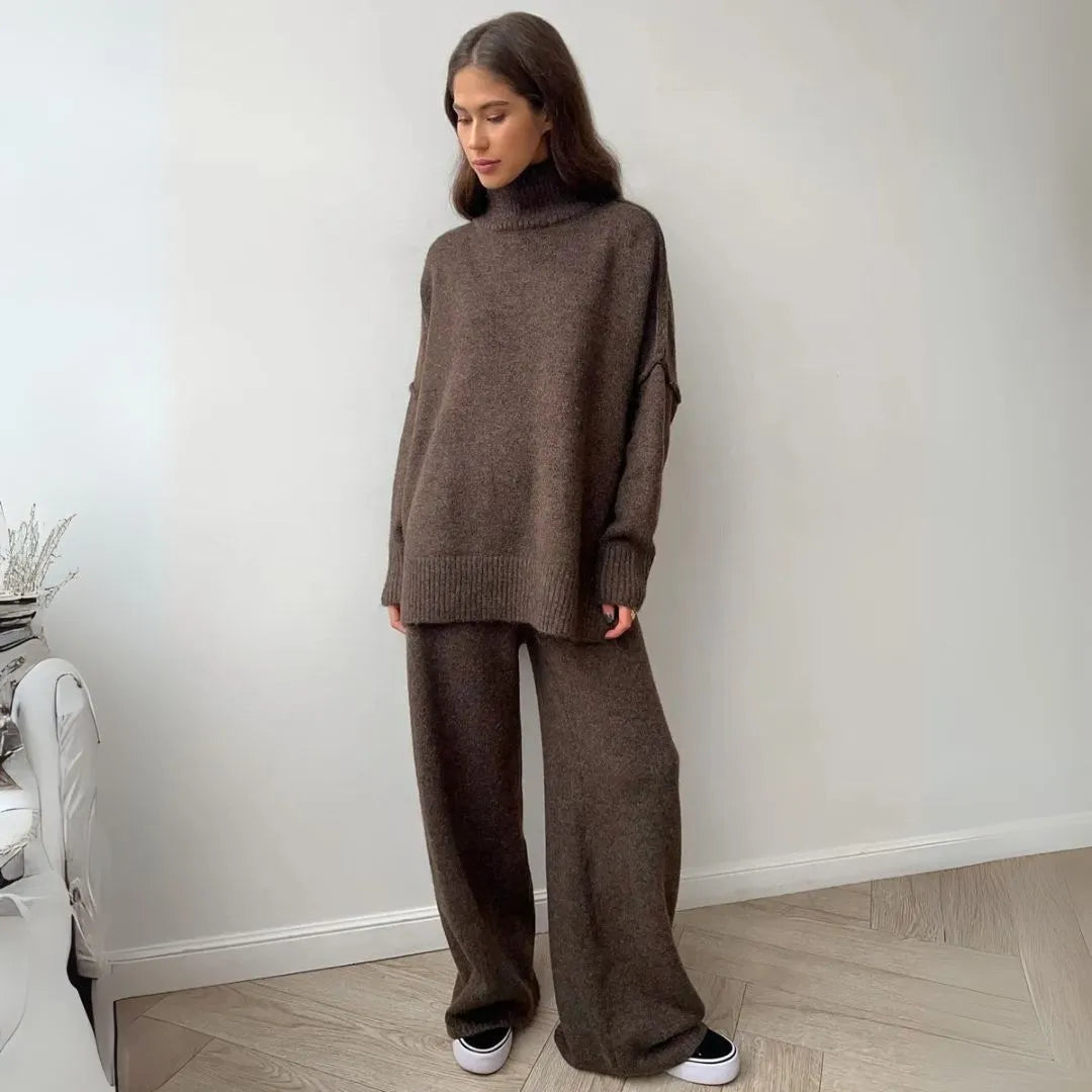 Oversized Loungewear Set With Turtleneck Sweater And Wide Leg Pants For Women All Day Comfort