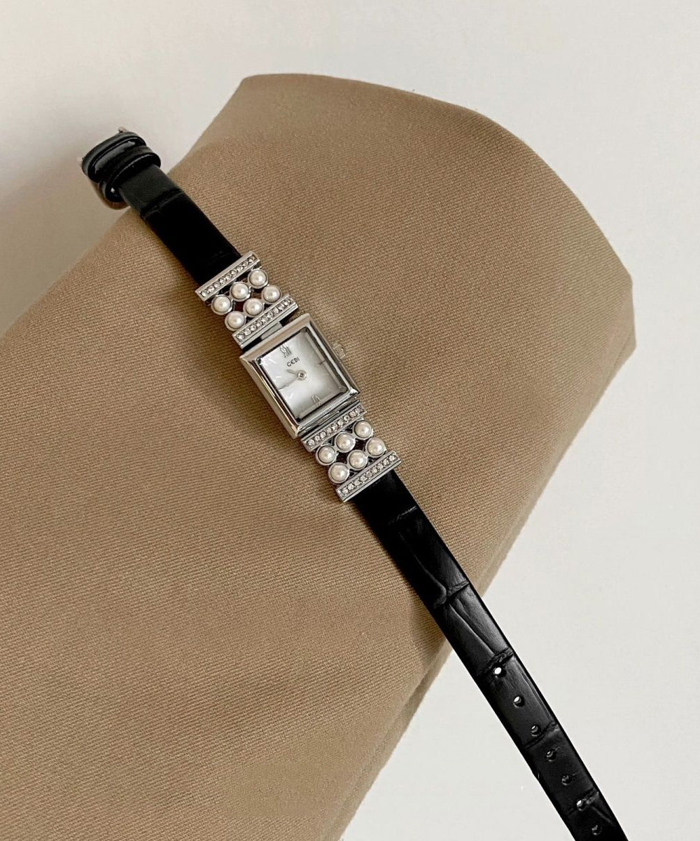 Montres uniques en cuir noir Hardlex Crystal Pearl Zircon - TrendAura