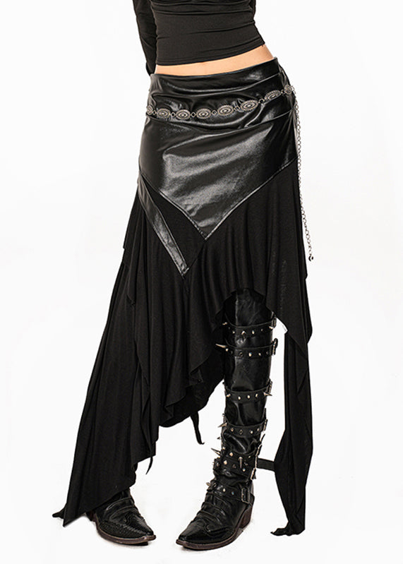 Jupe longue taille haute en PU patchwork noir unique pour l'été - TrendAura