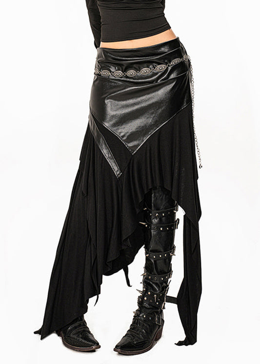 Jupe longue taille haute en PU patchwork noir unique pour l'été - TrendAura