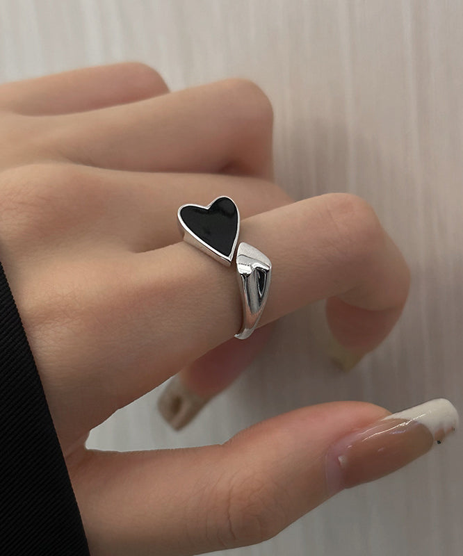 Bagues ouvertes uniques en argent sterling noir avec inscription Love - TrendAura